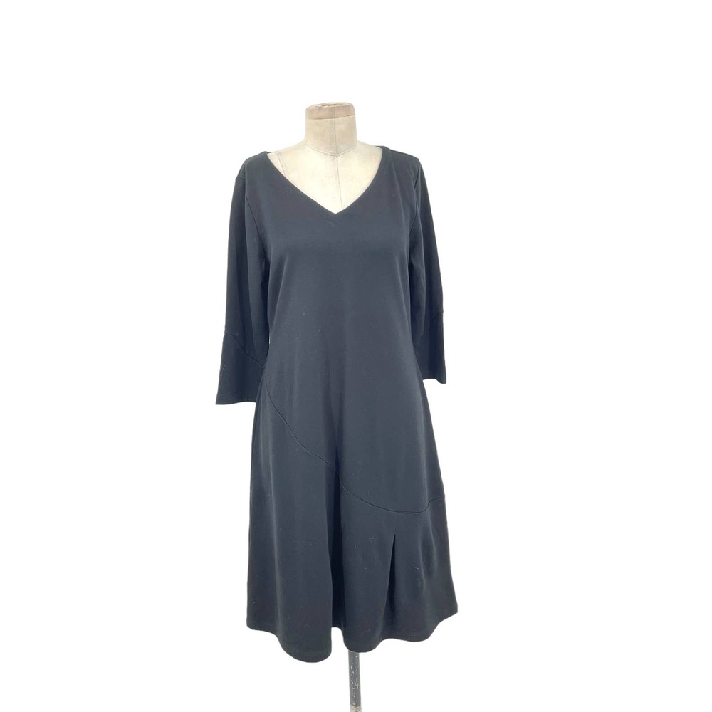 Ibex | Teresa Merino Wool Black Dress V-Neck 3/4 Sleeves - Large